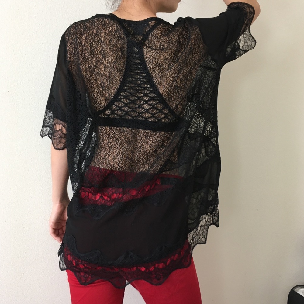 Women's Black Sheer Lace Top
